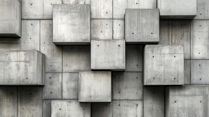 Abstract geometric concrete wall with interlocking rectangular blocks