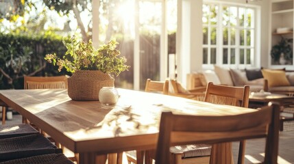 Obraz premium A bamboo and wood hybrid dining table, blending sustainable materials beautifully