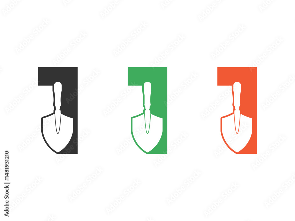 Fototapete initials number 1 shovel tool symbol icon design vector isolated on transparent background