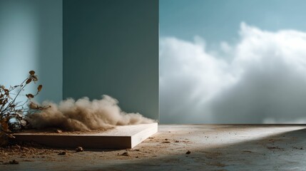 Dusty Minimalist Platform: Ethereal Clouds and Sandy Stillness