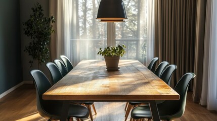 A bamboo and wood hybrid dining table, blending sustainable materials beautifully