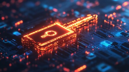 Digital Key Security with Glowing Neon Design on Circuit Board Technology