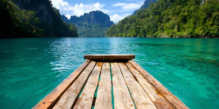 Wooden Pier Over Turquoise Water and Mountains - Powered by Adobe