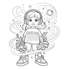 Obraz premium This coloring book page features a motivational theme Adventures of Young Dreamers