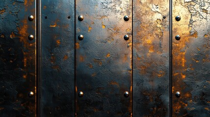 Weathered metal panels with rusty texture and rivets
