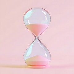 Elegant hourglass with fine sand, set against a soft, rosy background.