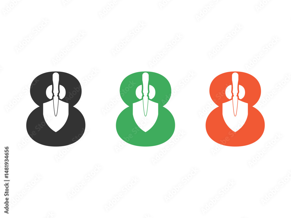 Aufkleber initials number 8 shovel tool symbol icon design vector isolated on transparent background