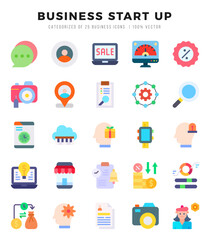 Business Start Up icons set. Collection of simple Flat web icons.