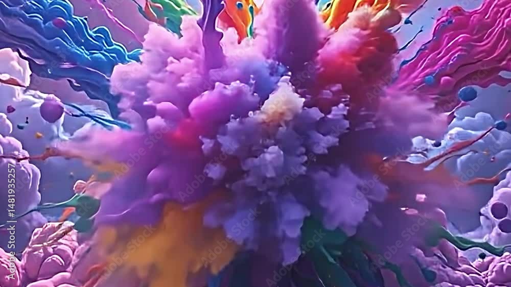 Aufkleber vibrant dynamic visual scene filled burst of colorful fluid-like shapes radiating outward. colors ra