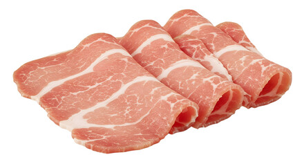 Thinly sliced pork isolated on transparent background Generative Ai.
