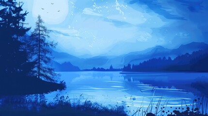 Blue - toned art waterscape background