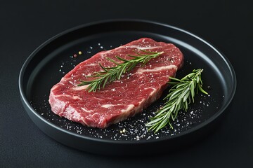 Fototapeta premium Fresh raw steak with herbs on a plate.