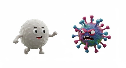 Cartoon White Blood Cell Chasing Angry Virus 3D Render