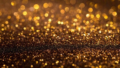 Shimmering abstract background of golden glitter sparkles and bokeh effect for celebratory designs