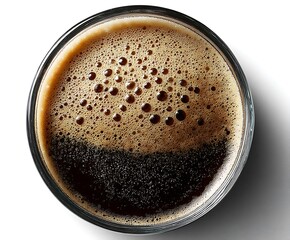 An overhead shot of a beverage with bubbles.