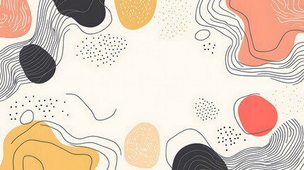Fototapeta premium Abstract background with organic shapes in warm colors and intricate line patterns.