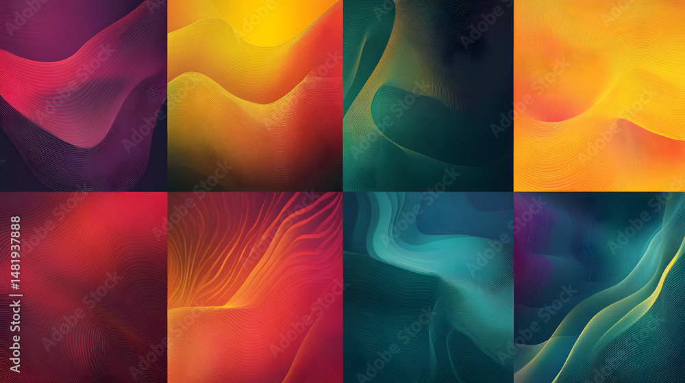 Aufkleber a vibrant collection of abstract wave patterns in rich reds, yellows, and greens, creating a dynamic