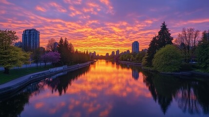 Vibrant Sunset over False Creek, Vancouver