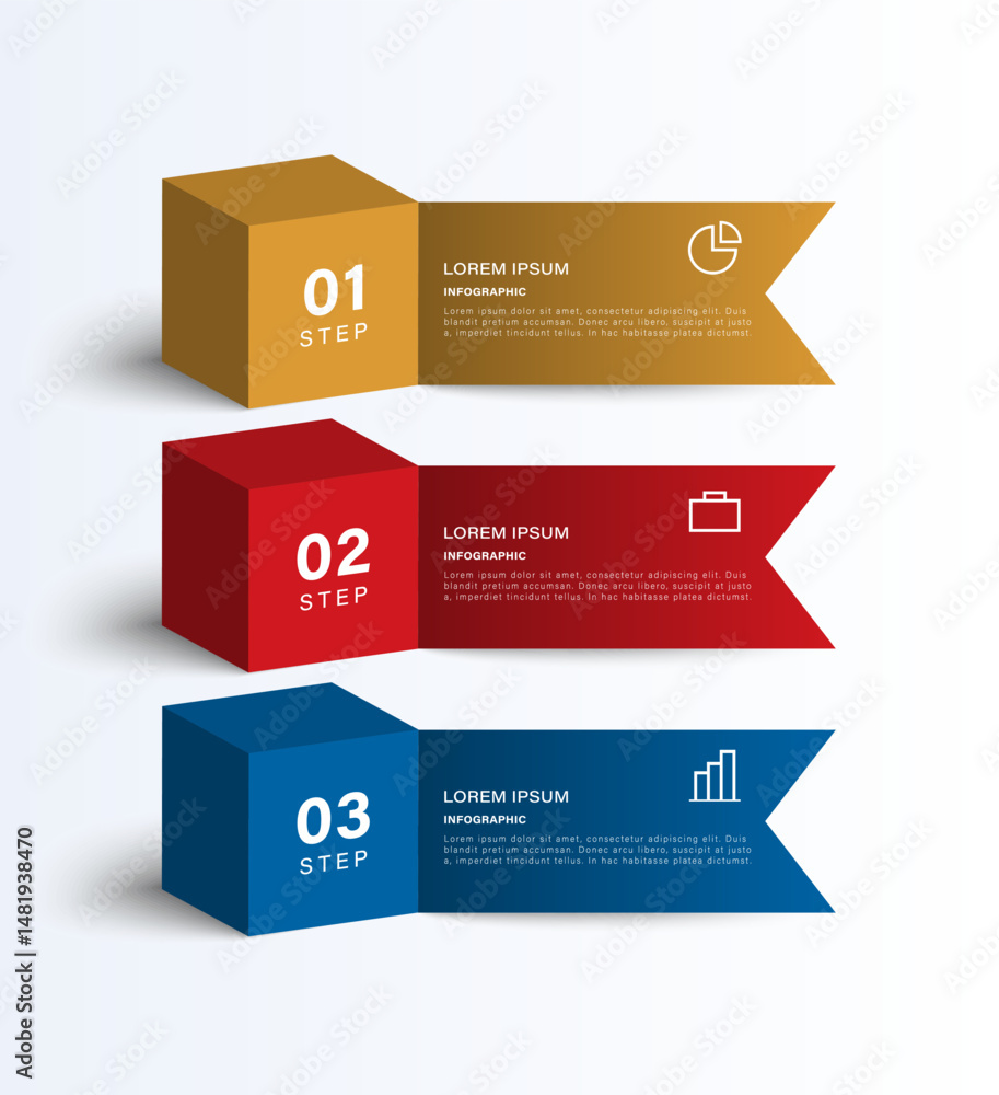Poster infographic design with 3d cubes. three steps or processes vector infographic template