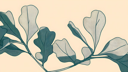Elegant green leaves against a soft beige background, creating a serene and calming atmosphere.