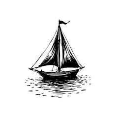 Sailing vessel sketch in stark monochrome, conveying nautical simplicity and calmness