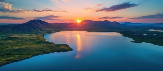 Fototapeta premium Lake at Sunset Landscape View of Mountain