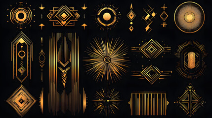 A stunning collection of intricate golden geometric designs illustrating modern art patterns.