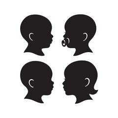 baby side profile icons silhouette set