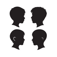 boy side profile faces silhouette set