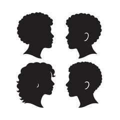 curly hair side profile icons silhouette bundle