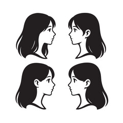 Bold long hair side profile icons silhouette bundle