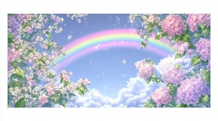 Whimsical Rainbow and Blossoms
