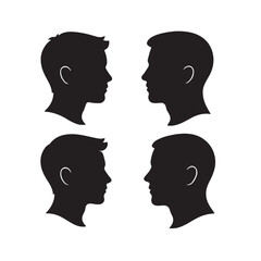Bold teenage boy side profile icons silhouette set
