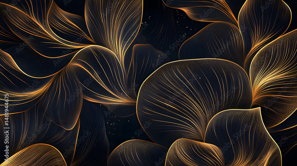 Aufkleber elegant abstract gold and black leaf patterns creating a luxurious and sophisticated atmosphere.