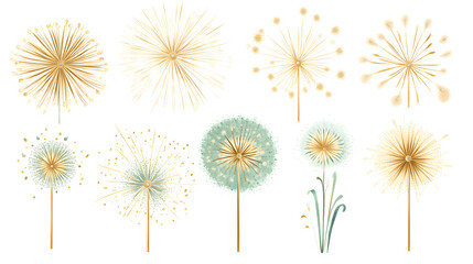 Obraz premium Beautiful golden and teal decorative flower illustrations featuring various elegant designs and textures.
