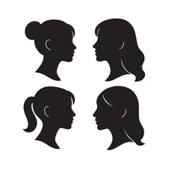Bold woman side profile icons silhouette set
