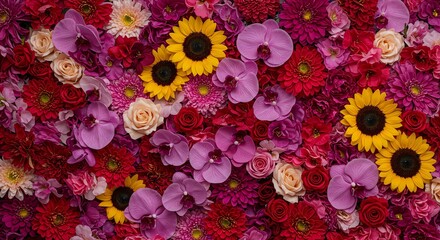Flower Arrangement with Sunflowers, Roses, and Orchids