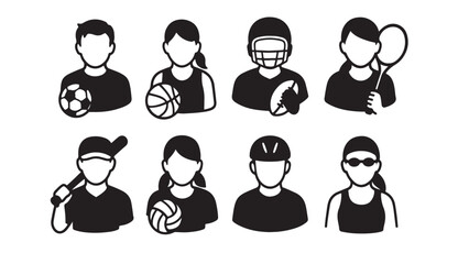 Athletes and sports players avatar icons silhouette bundle