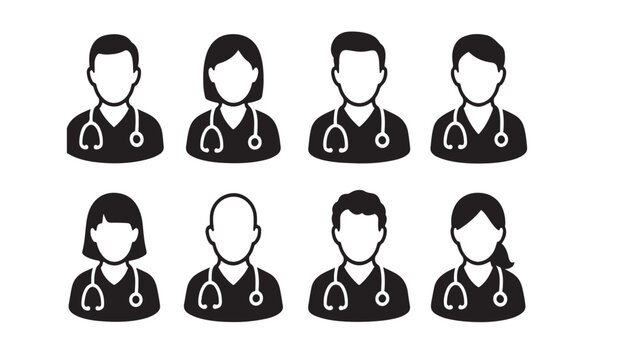 Male and female doctor avatar icons silhouette set