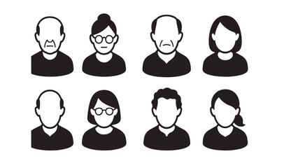 Senior citizens avatar icons silhouette bundle