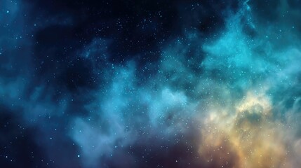 Fototapeta premium Cosmic Nebula: Teal and Gold Celestial Cloudscape