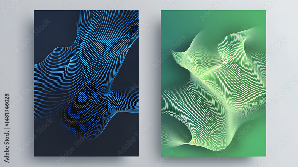 Poster abstract wave patterns in blue and green hues create a modern visual appeal.