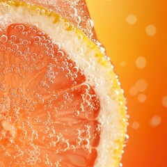 Refreshing lemon slice in sparkling beverage.