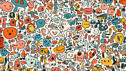 A vibrant array of colorful doodles showcasing emoticons, characters, and playful designs.
