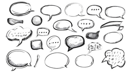 A collection of hand-drawn speech bubbles in various shapes and sizes, perfect for graphic design projects.