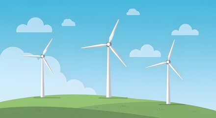 Fototapeta premium Wind Turbine Farm on Green Hill, Clean Energy Illustration