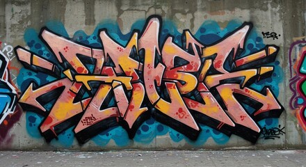 Abstract Graffiti Art Photo on Concrete Wall