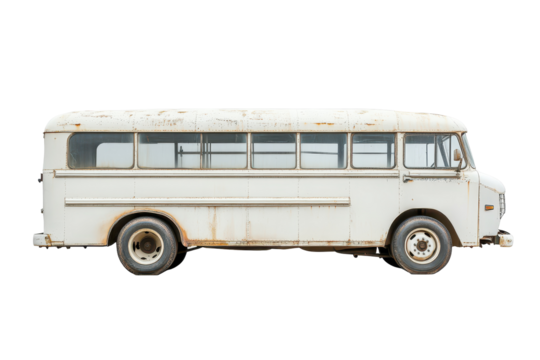 Empty passenger bus in white color isolated neatly on a bright white transparent background