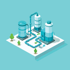 Isometric icon of sustainable consumption with water processing plant  