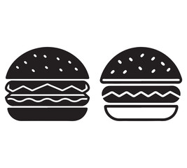 Hamburger vector icon set,burger sign and symbol,hamburgeron solid black and white color